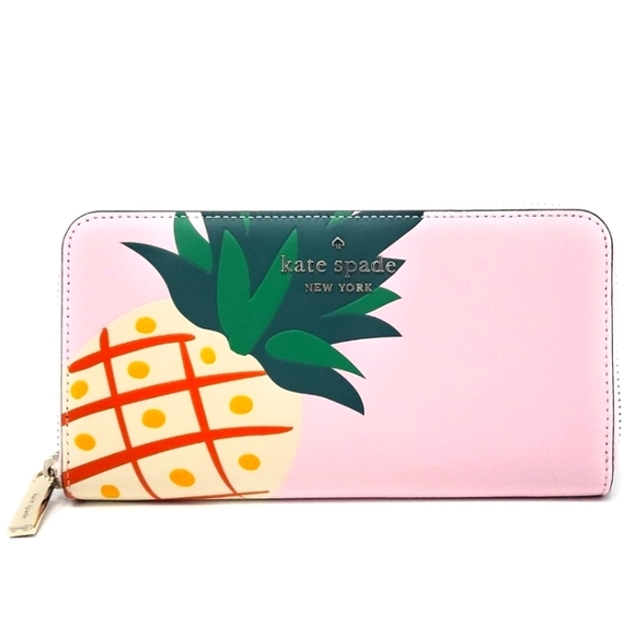 🔹️KATE SPADE🔹️ Pineapple Large Continental Wallet Pink zip-around wallet ✨️🍍 - Picture 1 of 6